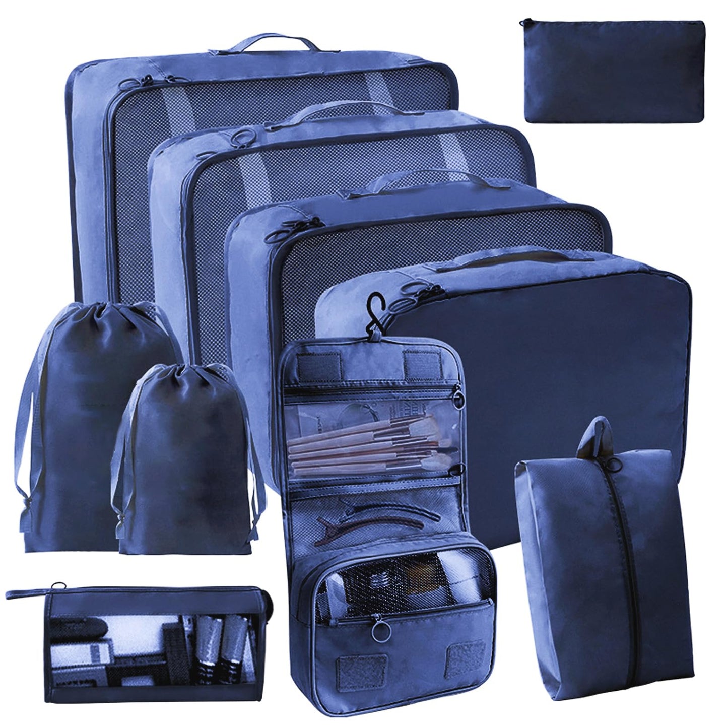 SLMT 10 Set Packing Cubes for Suitcases, Luggage Organizer Bags for Carry On, Travel Bags Organizer for Luggage, Must Have Travel Essentials for Women and Men (Navy Blue)