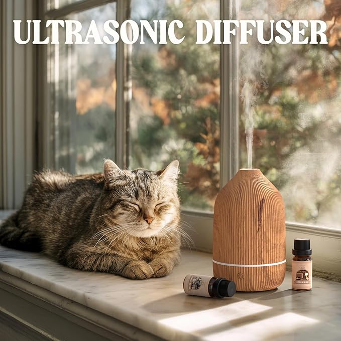 Essential Oil Diffuser, 100ml Aromatherapy Diffuser, Mini Ultrasonic Diffuser for Essential Oil, Home, Office, Cool Mist Humidifier with 7 Led Light, Auto Shut-Off, Wood Grain