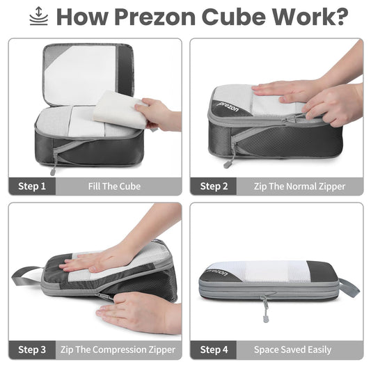 Prezon 8 Set/6 Set/4 Set Compression Packing Cubes for Travel, Lightweight Vacation Travel Essentials,Accessories for Suitcase Organizer Bags Set, Durable Luggage Organizer (6-half mesh-Grey)