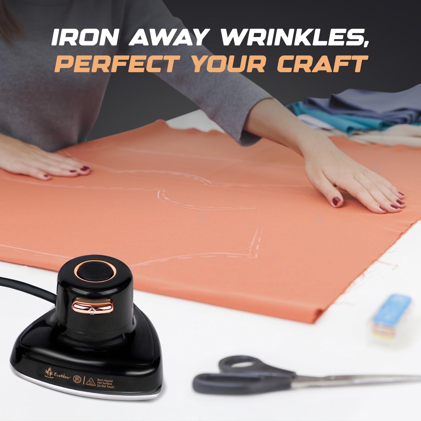 Econour 2-in-1 Mini Travel Iron & Steamer with temperature control, light indicator, and non-stick soleplate. Compact, portable, and ideal for travel, crafting, quilting, sewing, and handcraft project