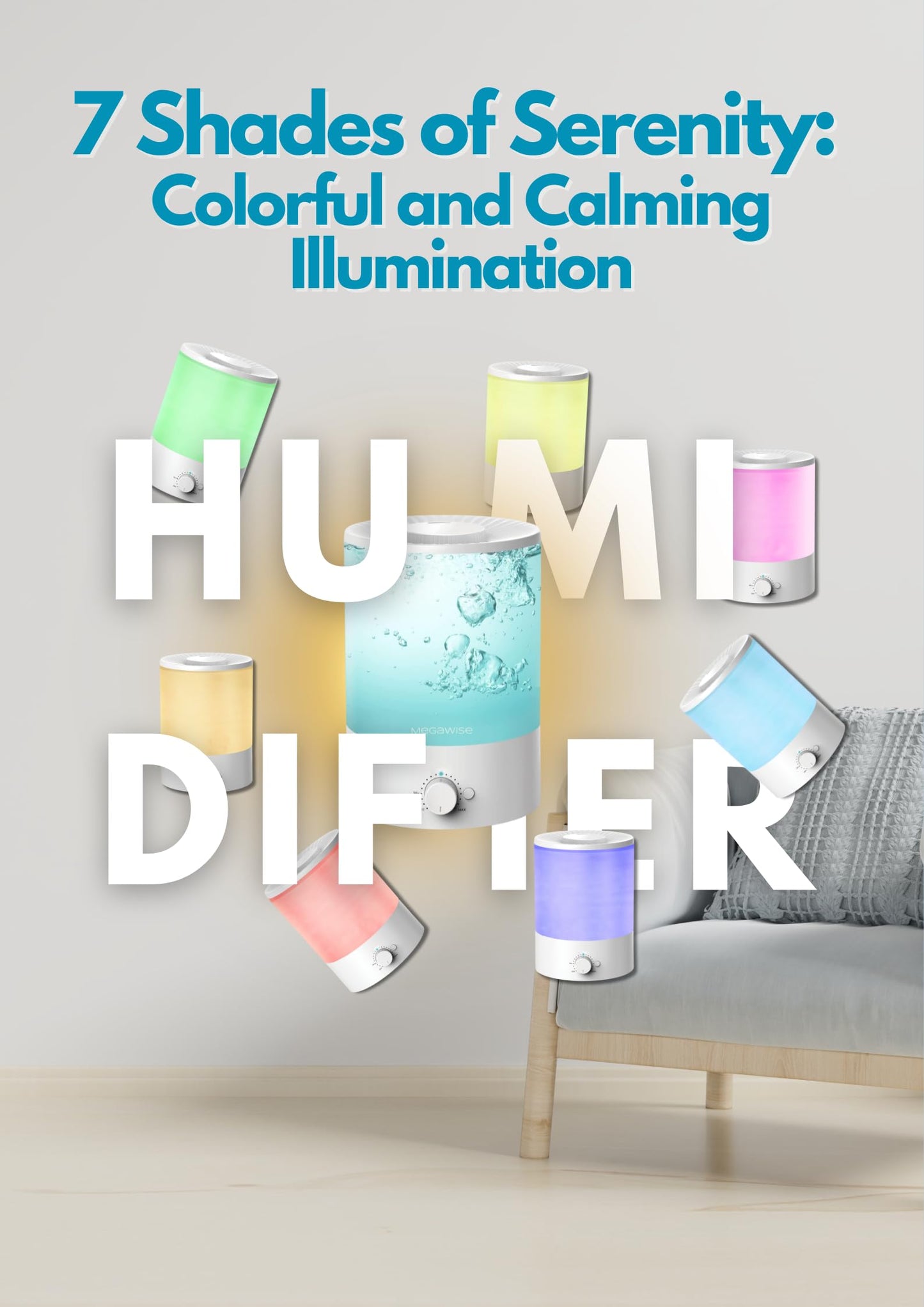 Megawise Cool Mist Humidifier | 2 Pack of 3.5L Capacity Top Refill for Nursery, Bedroom, Home and Office + Super Quiet Ultrasonic Vaporizer.