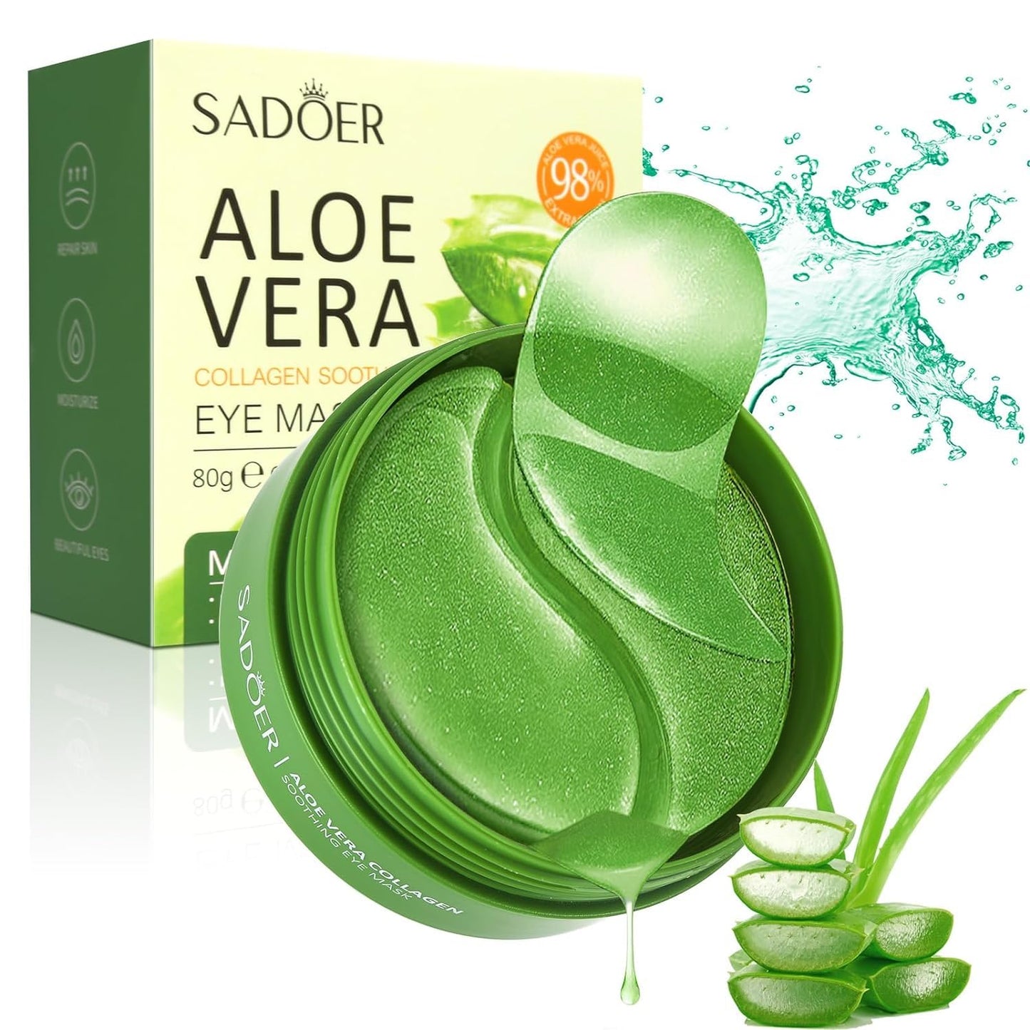 Aloe Vera Eye Mask- 60 PCS Aloe Vera Under Eye Patches-Under Eye Patches for Dark Circles,Eye Puffiness & Dark Circles Treatment,Reduces Wrinkles & Fine Lines,Improves & Firms Eye Skin