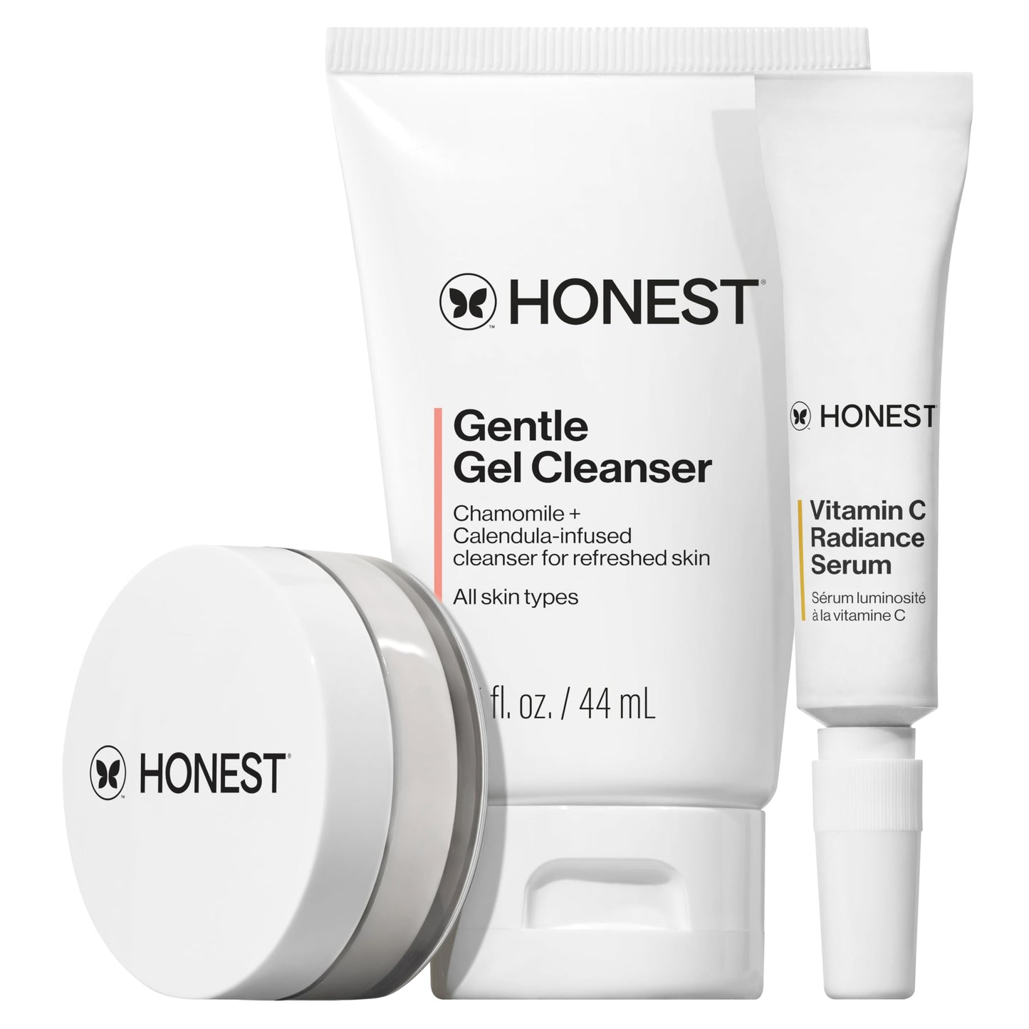 Honest Beauty The Icons Skincare Trio Travel Kit | Mini Hydrogel Cream, Gentle Gel Cleanser, Vitamin C Radiance Serum | Gentle for Sensitive Skin + Vegan