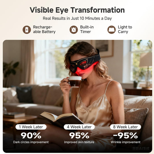 Red Light Therapy Eye Mask – 3 Modes Under-Eye Massager for Dark Circles, Puffiness & Fine Lines | Anti-Aging Eye Care Device for Men & Women, 10-Minute Daily Use