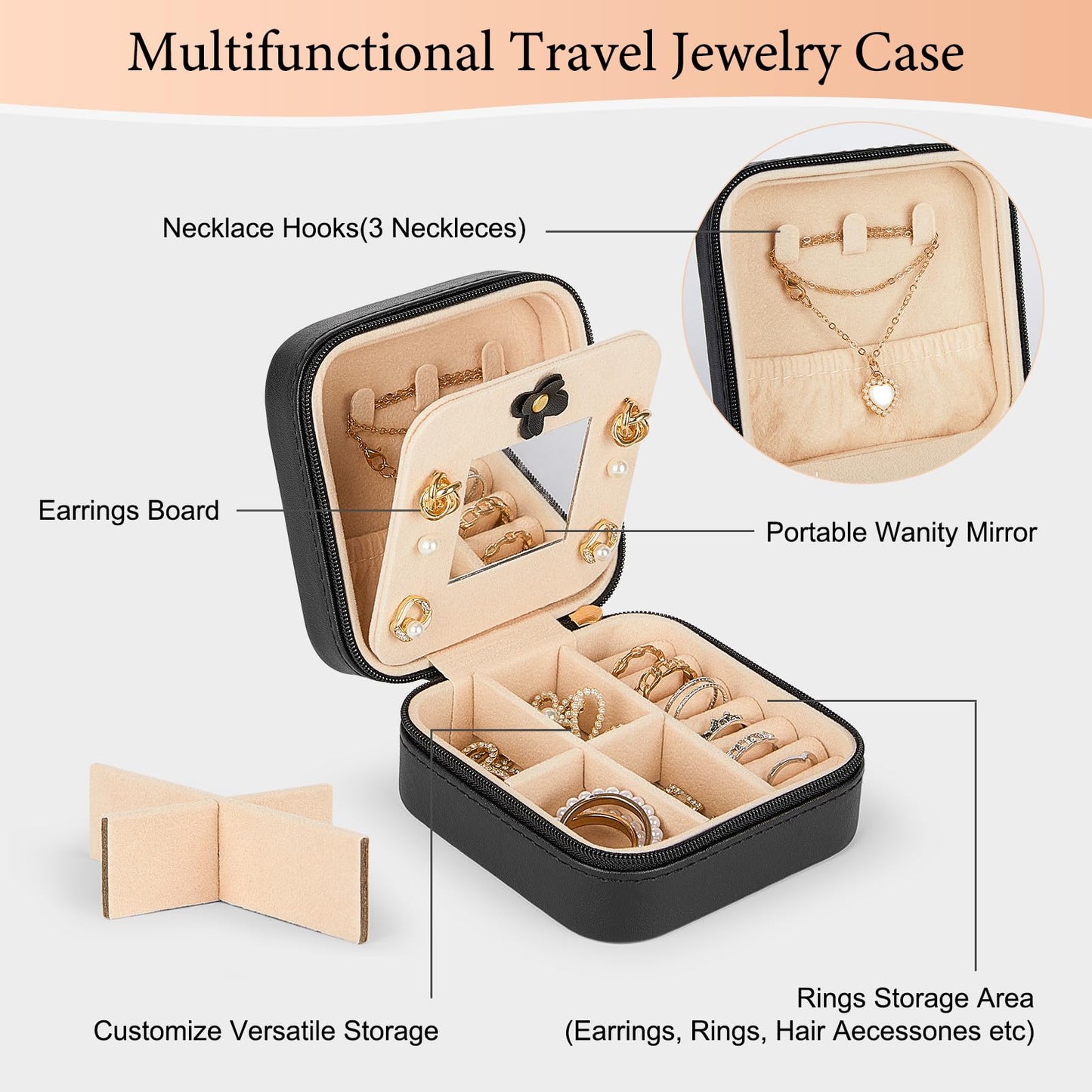 Unicorn Castle Travel Jewelry Case For Women Travel Jewelry Organizer With Mirror Jewelry Organizer Box Small Jewelry Box For Travel Essentials, A