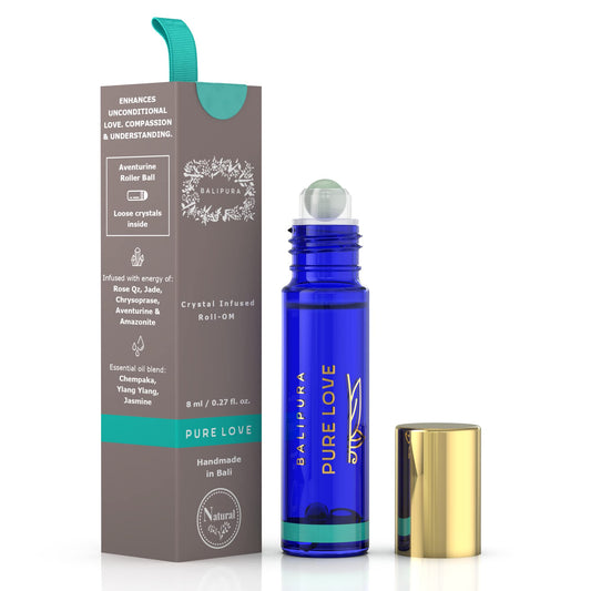 BALIPURA - Pure Love Crystal Aura Roll On - Jasmine Essential Oil with Love Rose Quartz Crystals - Essentail Oils for Body - Calming Essential Oils Roll On - Valentines Day Gift for Women - 0.34 floz