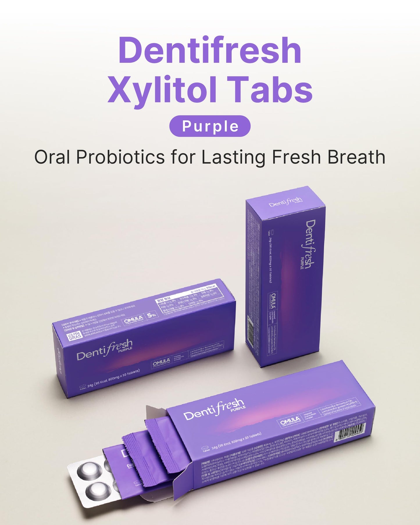 K-Nutra Dentifresh Xylitol Tabs Purple (24g, 30 Tablets) Holiday Gifts 4 Billion CFU, Sugar-Free Oral Probiotics for Teeth & Mouth, Bad Breath Gums, Safe for Bedtime, Mild Grape Flavor with OMULA