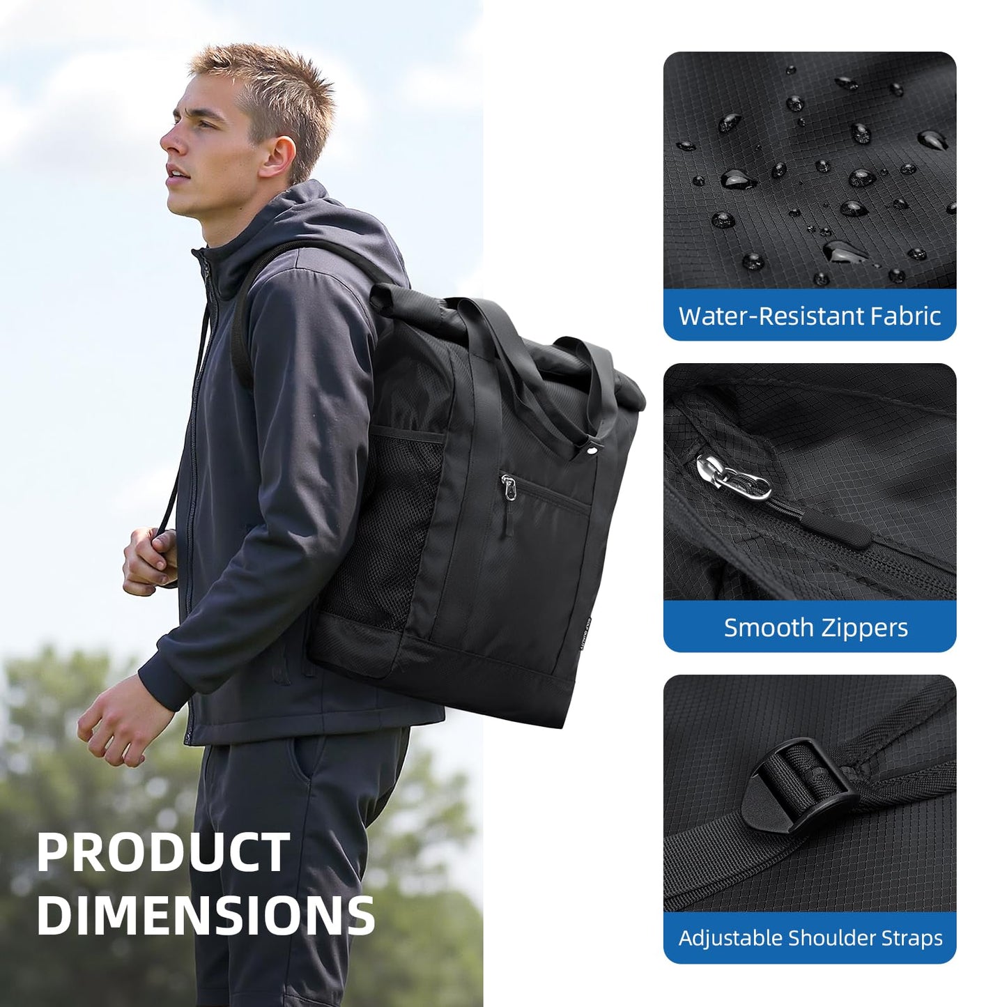 GOLF QUALITY Foldable Convertible Tote Backpack Lightweight Versatile Nylon Daypack for Women Men Work Leisure Travel,Black