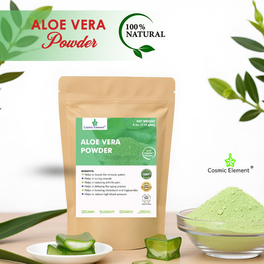 Cosmic Element Organic Aloe Vera Powder - 100% Pure Leaf Gel | Hydrating After Sun Care, Moisturizing for Face, Body & Skin | Ideal for Sun Burn, Acne, and Dry Skin - Aloe Vera Powder for Hair - 4 oz