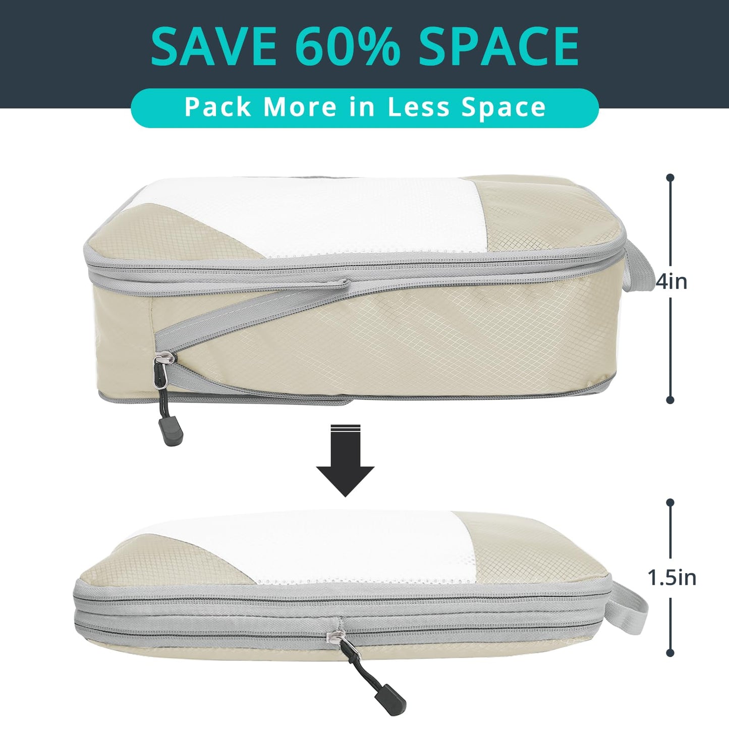 9 Set Compression Packing Cubes for Travel - Compressible, Lightweight, and Space-Saving Packing Cubes, Travel Essentials for Women, Beige