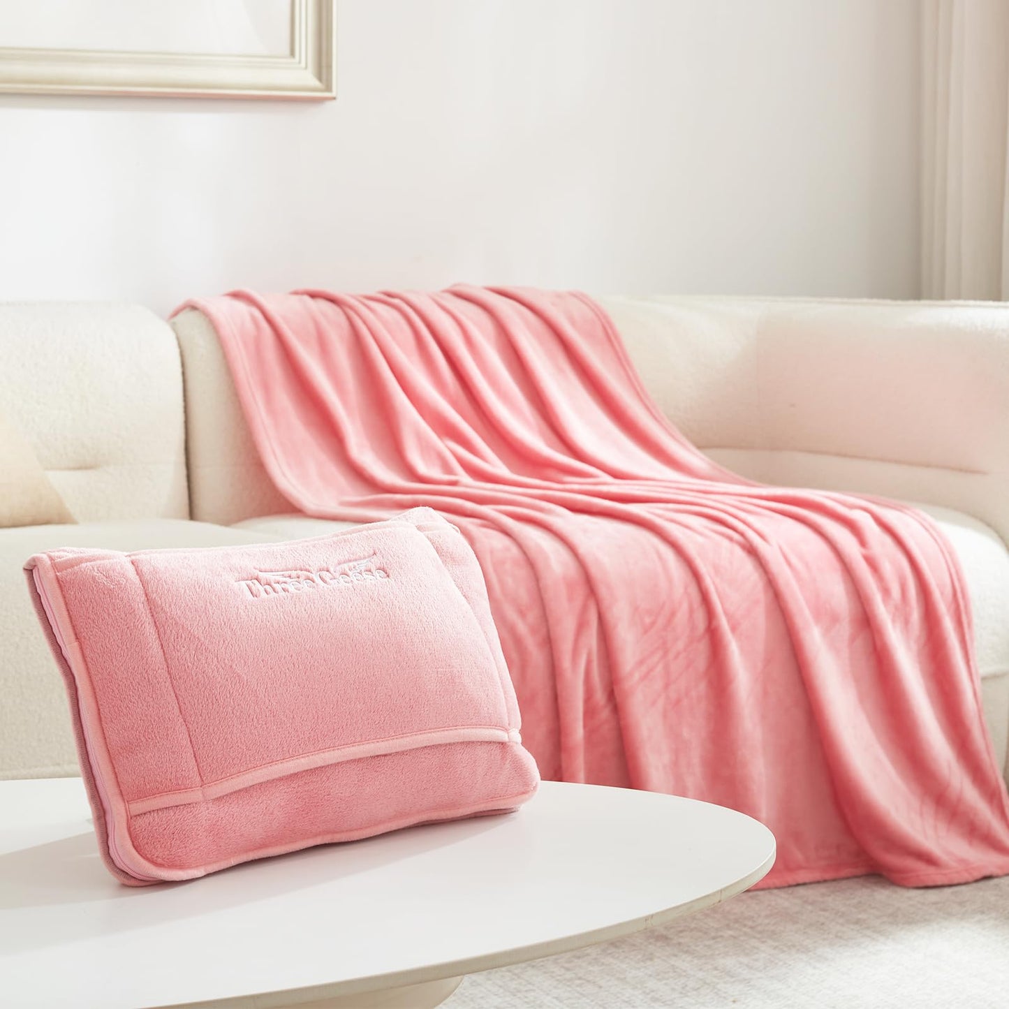 Three Geese 2-in-1 Travel Blanket Blanket and Pillows, Soft Flannel Airplane Throw with Hand Luggage Belt, 65x40inches, Portable Compact Design with Bag, Ideal for Travel Comfort.