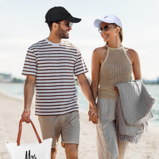 Bonuci 13 Pcs Wedding Mr and Mrs Gifts Set Include Bride and Groom Hats, Stemless Wine Glasses, Passport Holder Luggage Tags, Mrs Canvas Tote Bag with Makeup Bag, Ring Dish Heart Shape Glass Jar Gifts