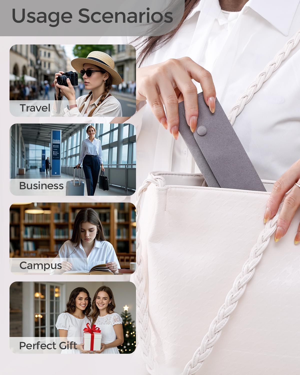 CASEGRACE Velvet Travel Jewelry Roll Bag Organizer for Necklaces, Rings, Earrings, Retaining Buckle, Anti-tangle, Everyday Storage Bag (Gray)