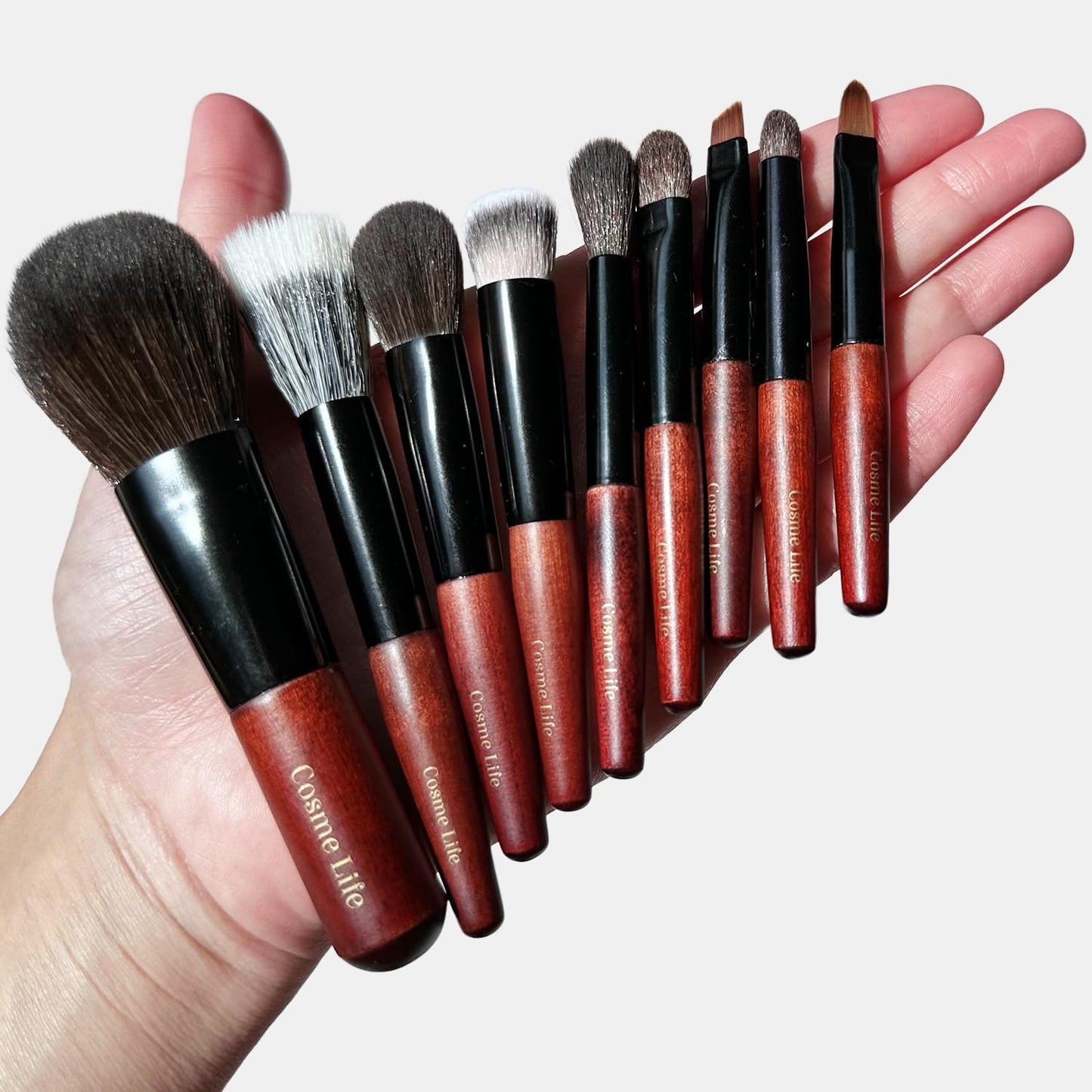 Cosme 9 FULL FACE MINI TRAVEL Make Up Brush Set: Powder, Concealer, Blush, Eyeshadow, Eyeliner, Brow Makeup Brushes Set in Synthetic & Natural Hair Make up Brush Set + Case for Work, Vacation, School