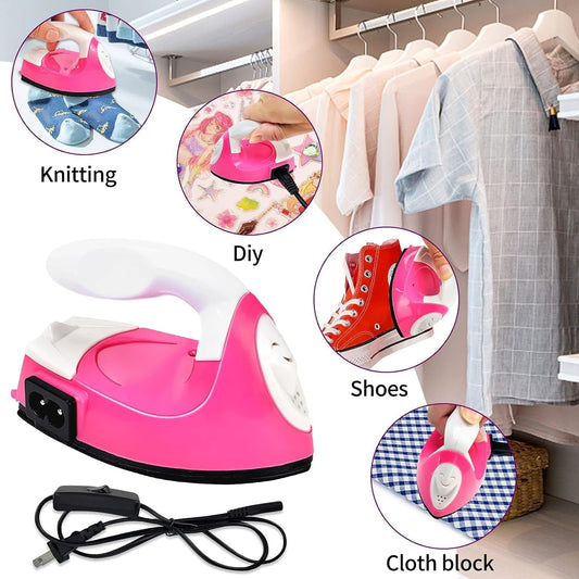 Mini Heat Press Iron Machine - Portable Electric Iron for Clothes, Shoes, Bags, Hats - Heating Transfer Press With Silicone Pad (Rose Red)