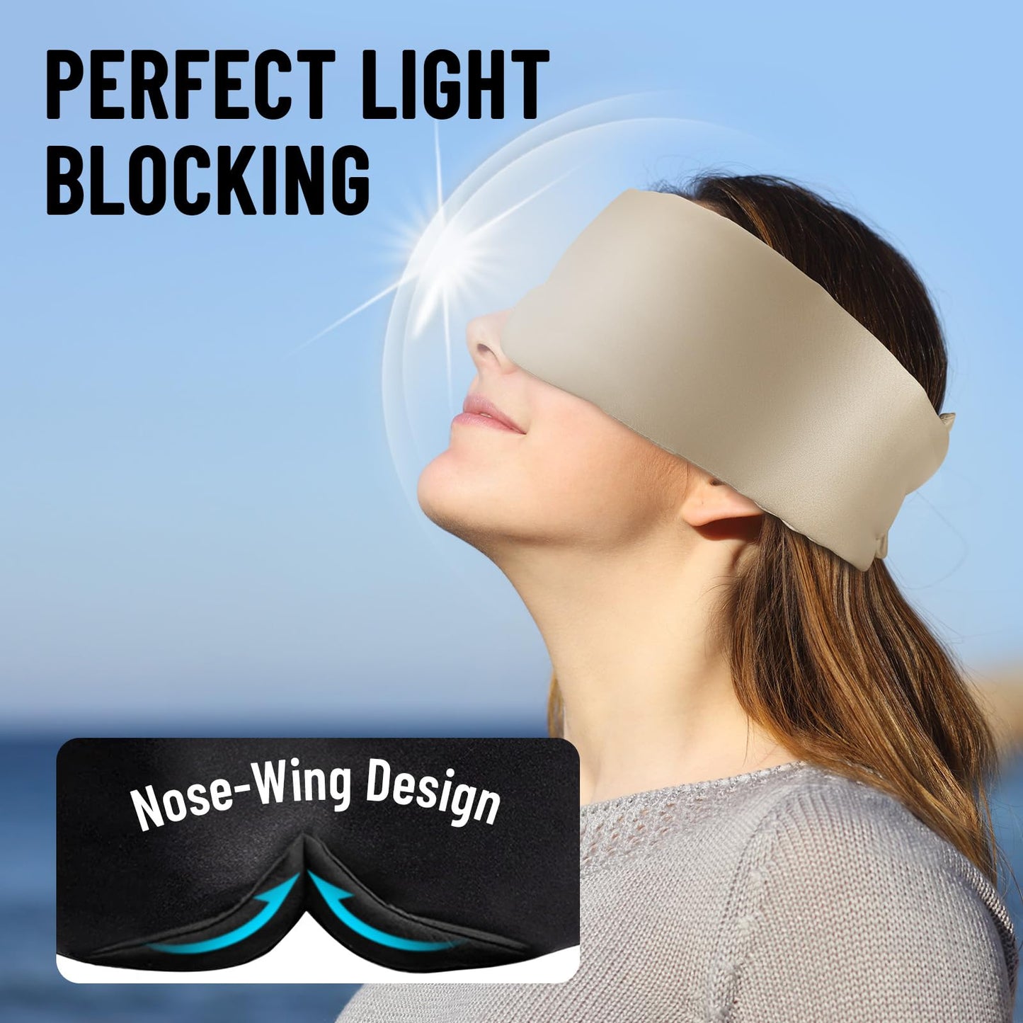 ATreebay 100% Mulberry Silk Sleep Mask, Large Eye Cover for Sleeping, Comfortable and Pressure-Free Sleeping Masks for Women Men, Completely Blackout (Taupe)