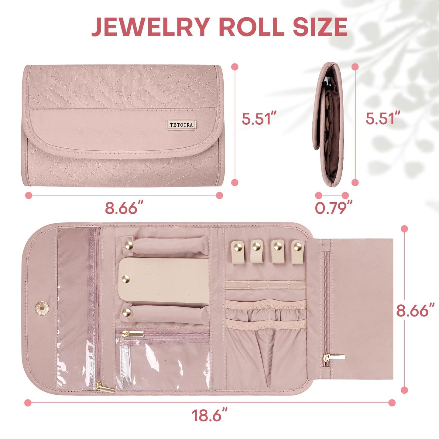 TBTOTRA Travel Jewelry Organizer Box, Foldable Travel Case for Earrings, Necklaces, Rings, Bracelets, Pink