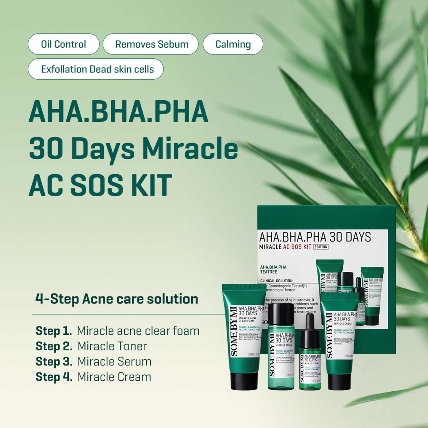 SOME BY MI AHA BHA PHA 30Days Miracle AC SOS Kit - Toner 1.01Oz, Serum 0.33Oz, Cream 0.7Oz, Foam 1.01Oz - Mild Exfoliating Daily Skin Care Set - Skin Wastes, Sebum, Oiliness Care - Korean Skin Care