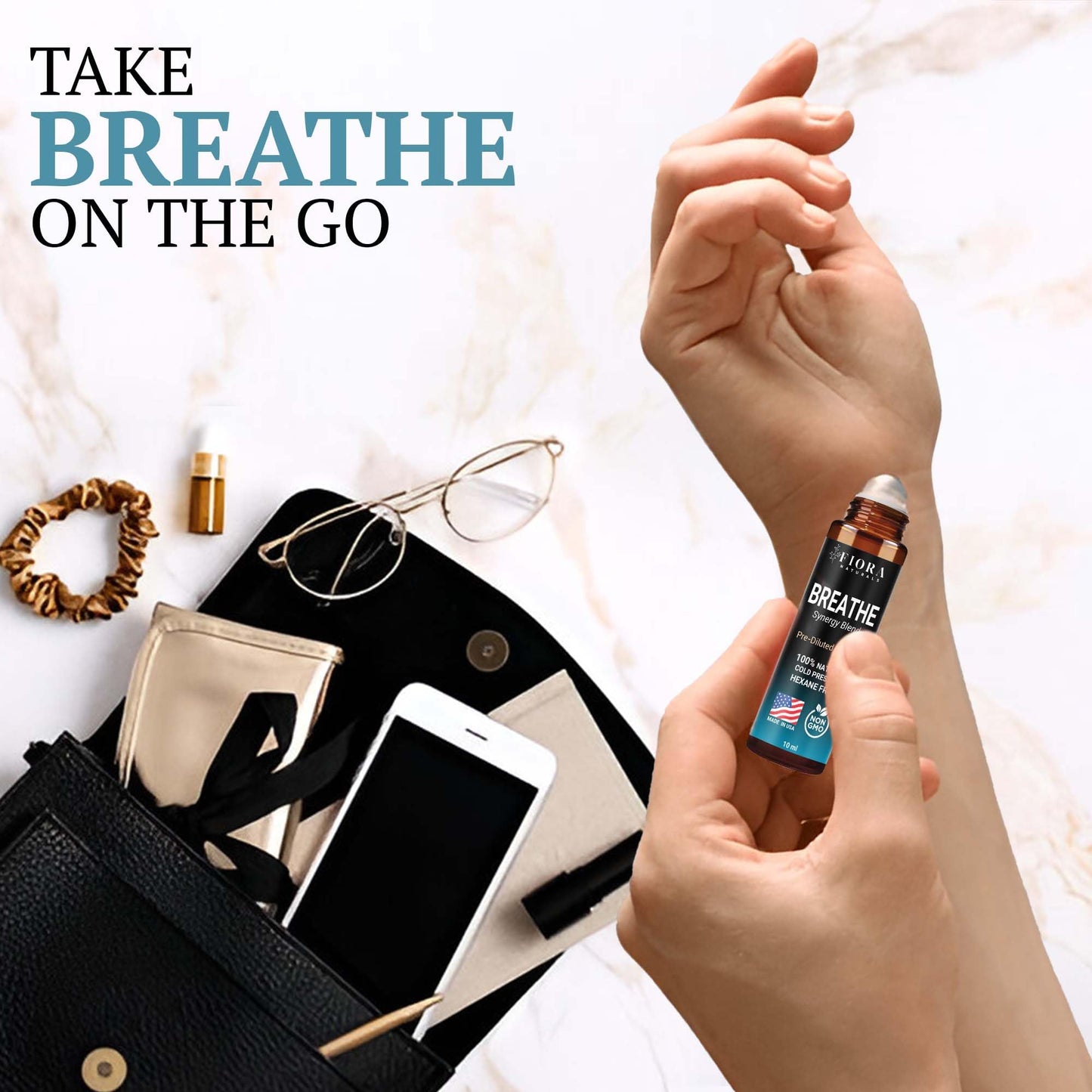 Fiora Naturals Breathe Essential Oil Roll-On Blend - 100% Pure Eucalyptus, Peppermint & Tea Tree Oil Aromatherapy Blend. Therapeutic-Grade