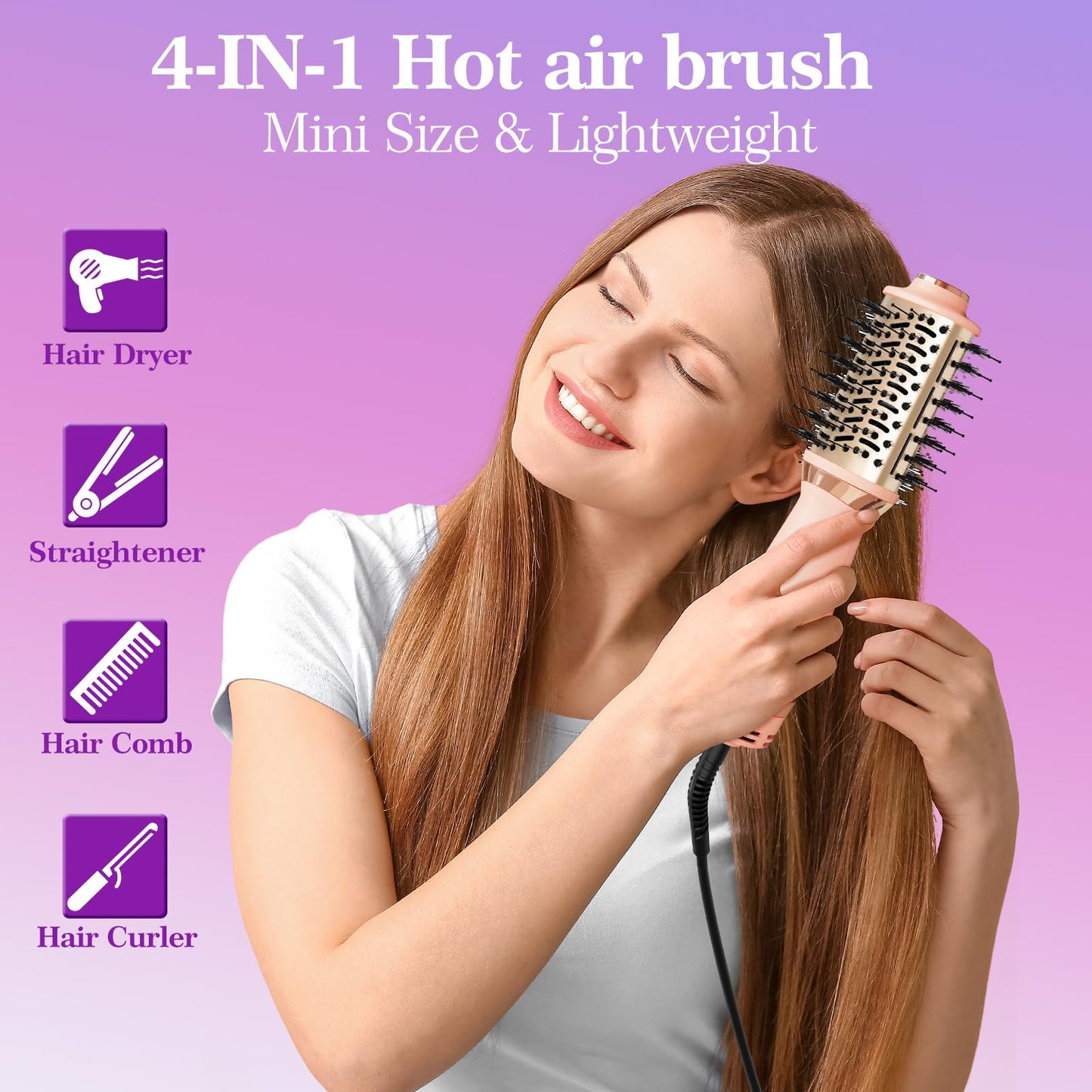 Voseki Hair Dryer Brush Blow Dryer Brush in One, 4-in-1 Hair Dryer Brush Blow Dryer with Oval Barrel, Mini Hot Air Brush for All Hair Types(Pink)