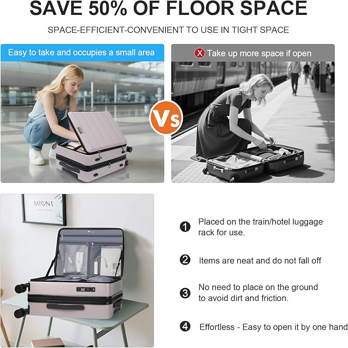 KROSER Carry On Luggage with Spinner Wheels & Built-in TSA Lock, Expandable Top Loading Hard Shell Suitcase Large Capacity Durable Rolling Luggage with USB Port, Carry-On 20-Inch, Matte Purple/Pink