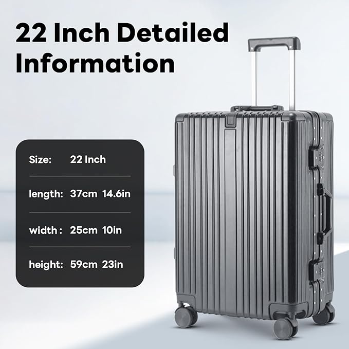 22 inch carry on luggage Durable Suitcase with Cup Phone Holder USB Port Aluminium Frame Carry on Luggage with 8 Double Spinner Wheels TSA Lock Suitcase with Cup Holder Carry On Luggage with USB Port