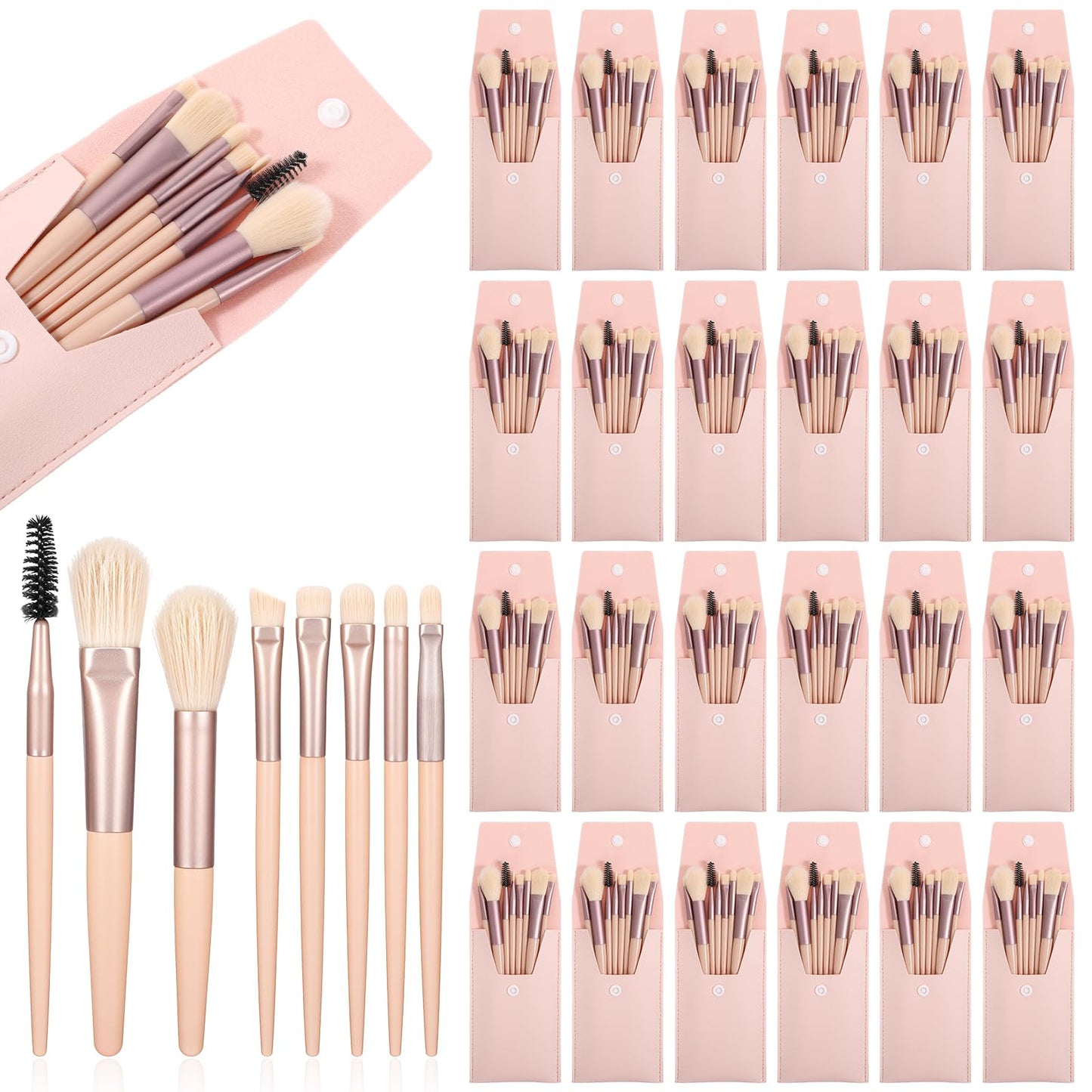 24Sets Travel Makeup Brush Set, Mini Makeup Brushes, Face Bulk Make up Brushes Angled Blush Brush for Women Girls Wedding Gift(Powder Pink)