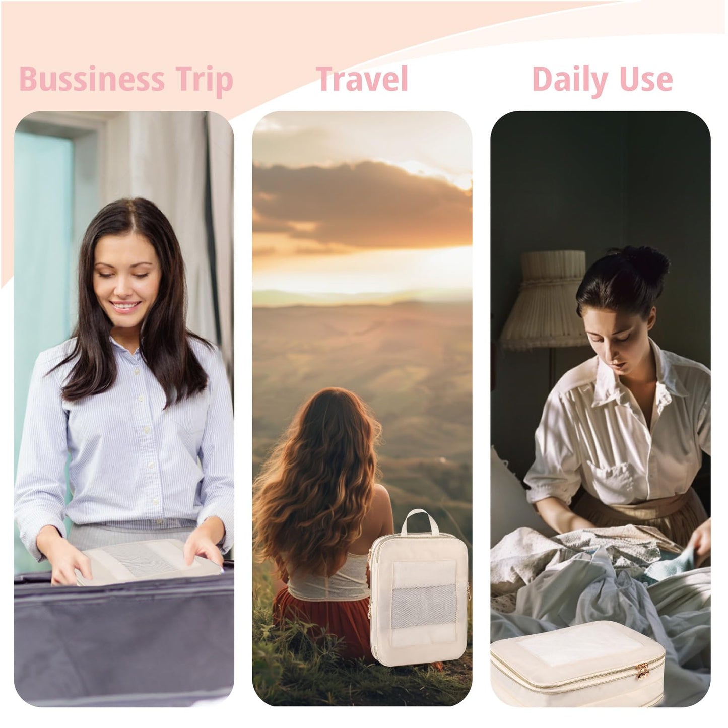 Expandable Double-Sided Compression Packing Cube,3 Set Lightweight Double Deck Organizer Bag Carry on Luggage Backpack Suitcases,Women Travel Accessories for Separate Clean and Dirty Clothes