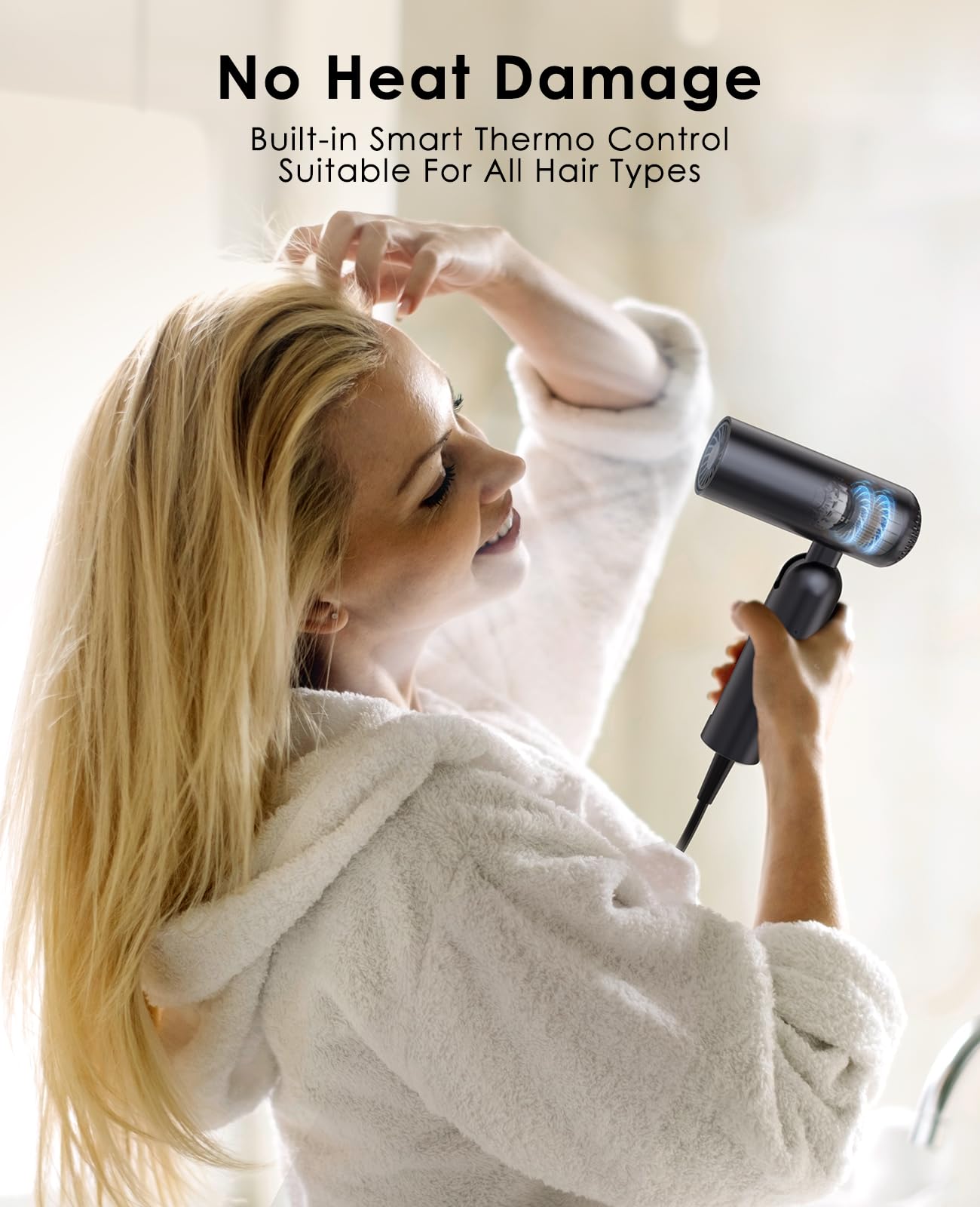 osou Travel Hair Dryer, Dual Voltage with Auto-Sensing, 1B Plasma Particles, 200times/s Temp Control, Portable Blow Dryer with Single-Sided Comb, Gray