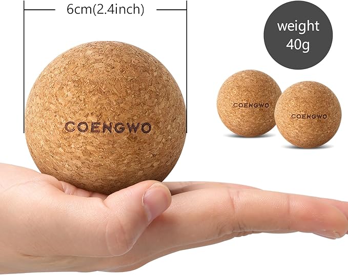 COENGWO Cork Ball Lacrosse Ball, Deep Tissue Muscle Tension Therapy Ball for Trigger Point Therapy, Muscle Soreness, Yoga Therapy, 2.4 Inch