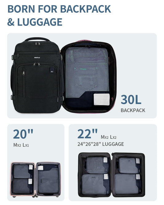 ECOHUB 4 Set Compression Packing Cubes for Travel Essentials, Suitcases Organizer Bags with Tag, Travel Bags Organizer for Luggage, Navy Blue-Compress
