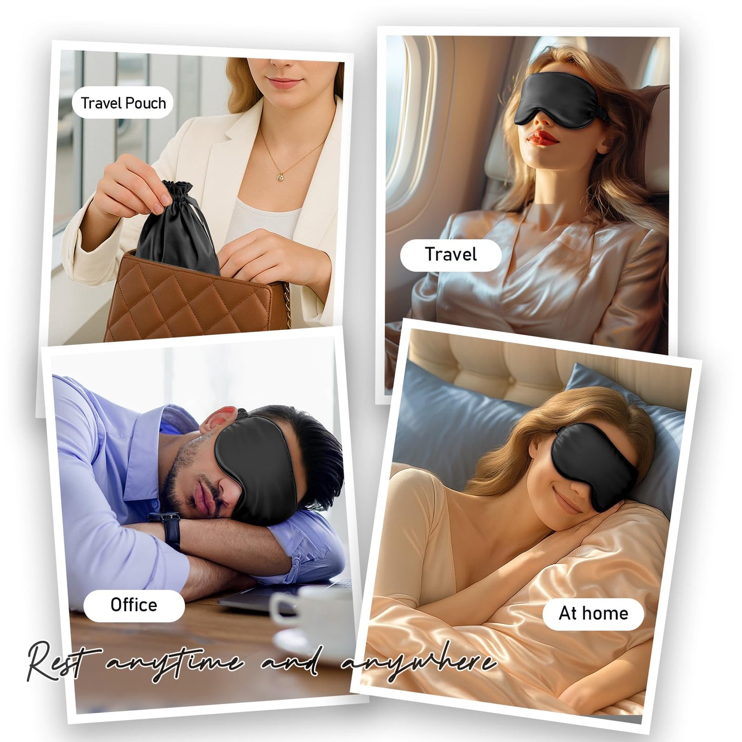 Umisleep 100% Pure Mulberry Silk Sleep Mask, 22 Momme 6A Soft & Smooth Fibers, Breathable Eye Mask for Women & Men, Better Light Blocking Sleeping Mask with Travel Pouch, Adjustable Blindfold, Black