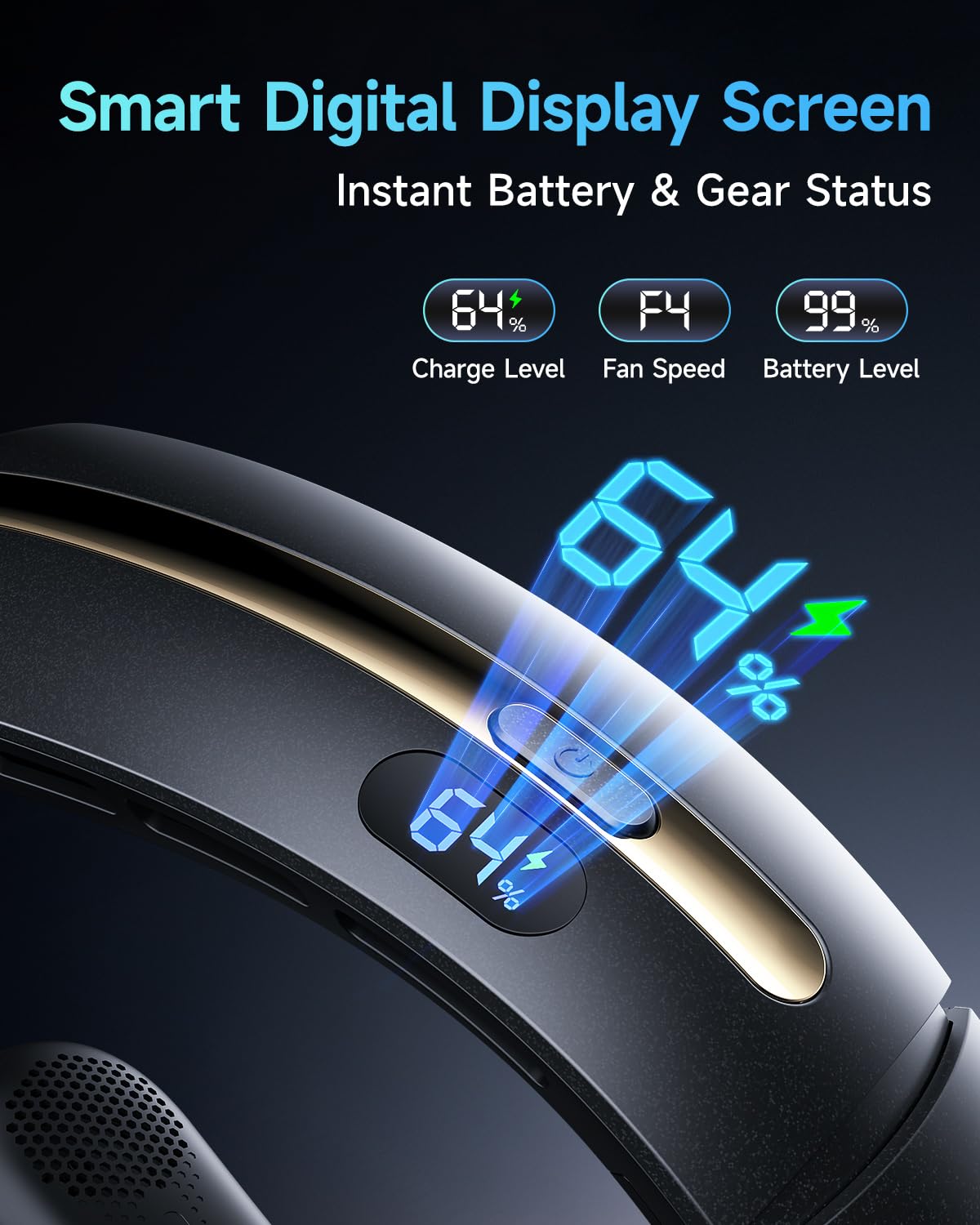 SWEETFULL Neck Fan, 3 Turbo Portable Fans with Neck Support, 4 Speed & LED Display, 5200mAh Rechargeable Personal Fan, Hand-Free Wearable Bladeless Cooler, Gift for Travel Birthday, Men, Women (Black)