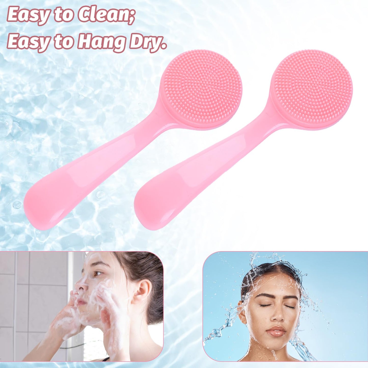 2pcs Silicone Manual Facial Cleansing Brush,Soft Bristles Waterproof Silicone Face Brush Face Exfoliator Brush for Face Cleaning Brush Sensitive Skin Easy to Clean Lather Well(Pink)