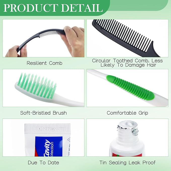 10 Set Personal Care Travel Toiletries Sets Bulk,7-in-1 Disposable Toothbrushes with Toothpaste and Floss,Comb,Soap,Cover,Zip Bag Toiletry Travel Toothbrush Kit for Homeless,Hotel,Charity