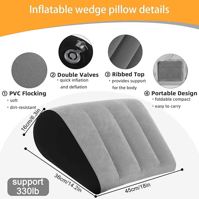 Inflatable Wedge Pillow Camping Cushions – Portable Folding Body Positioners Lightweight Wedge Pillow,Cushion for Yoga,Sleeping,Travel,Reading Lumbar Cushion for Back Pain and Pressure Relief