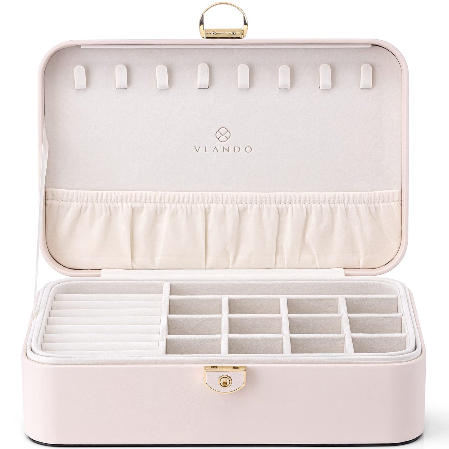 Vlando 2-Layer Jewelry Box,Valentines Day Gifts for Her Jewelry Organizer for Women Removable Jewelry Tray for Earrings Necklace,Gift Ideas,Birthday Graduation Gifts Apricot Pink