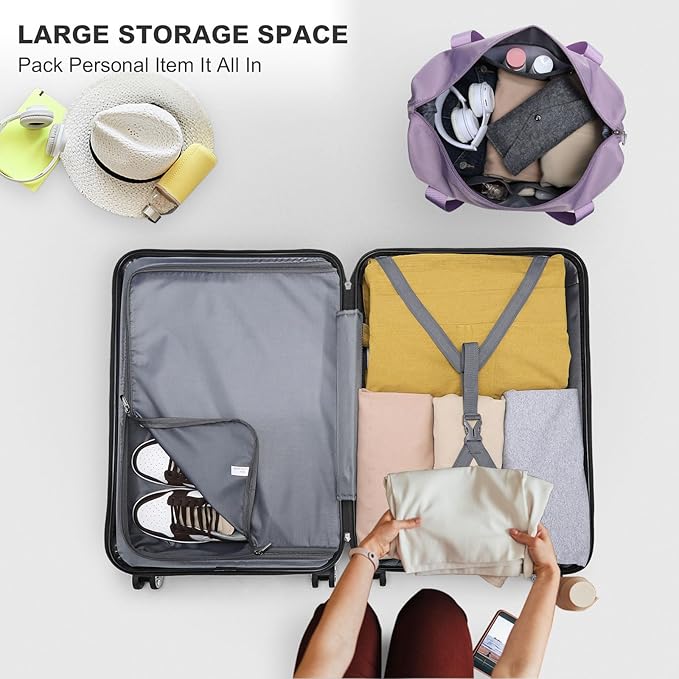 Kono Luggage Set 4 Piece Carry On Hardside Luggage with TSA Lock Spinner Wheels Carry On Suitcase Purple