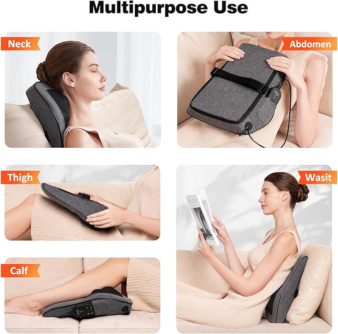 Boriwat Back Massager with Heat, Neck Massager for Pain Relief Deep Tissue, 3D Kneading Massage Pillow for Back, Neck, Shoulder, Legs, Gifts for Women Men Mom Dad