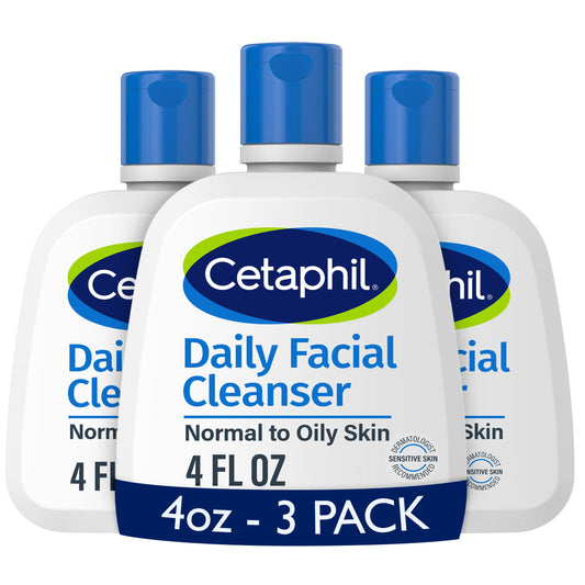 Cetaphil Face Wash, Daily Facial Cleanser for Sensitive, Combination to Oily Skin, 4 Oz 3 Pack, Gentle Foaming, Soap Free, Hypoallergenic