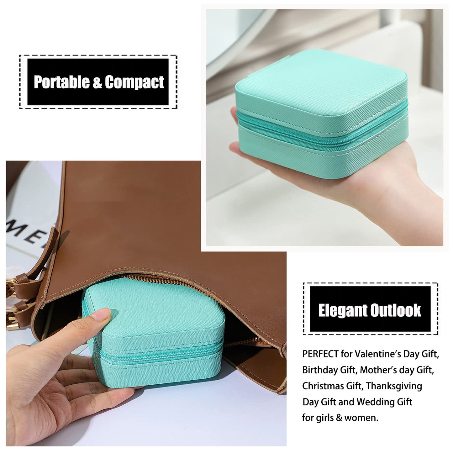 Mini Jewelry Travel Case, PU Leather Travel Jewelry Organizer Box, Small Portable Portable Jewellery Storage Holder for Womens Rings Earrings Necklaces Bracelets (Blue)