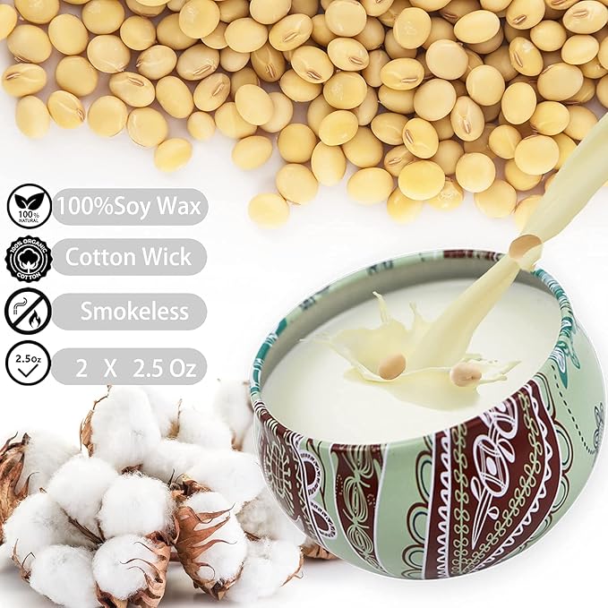 2 Pack Scented Candles, 2.5 oz Aromatherapy Candles for Home Scented, Natural Soy Candles with Floral Scents, Portable Small Jar Candle Set for Travel, Spa, Bath, Home Decor Tin Candle Pack