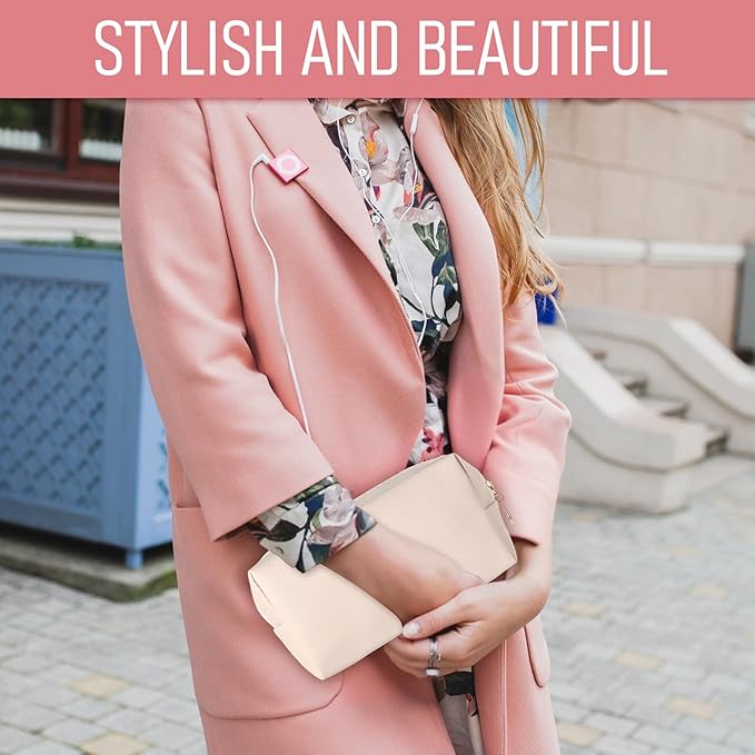 8 Pcs Makeup Bag Pu Leather Cosmetic Pouch Waterproof Small Toiletry Bag Portable Cosmetic Organizer Water Resistant Storage Purse for Lady Women Daily Storage Travel Organizer (Beige,Medium)