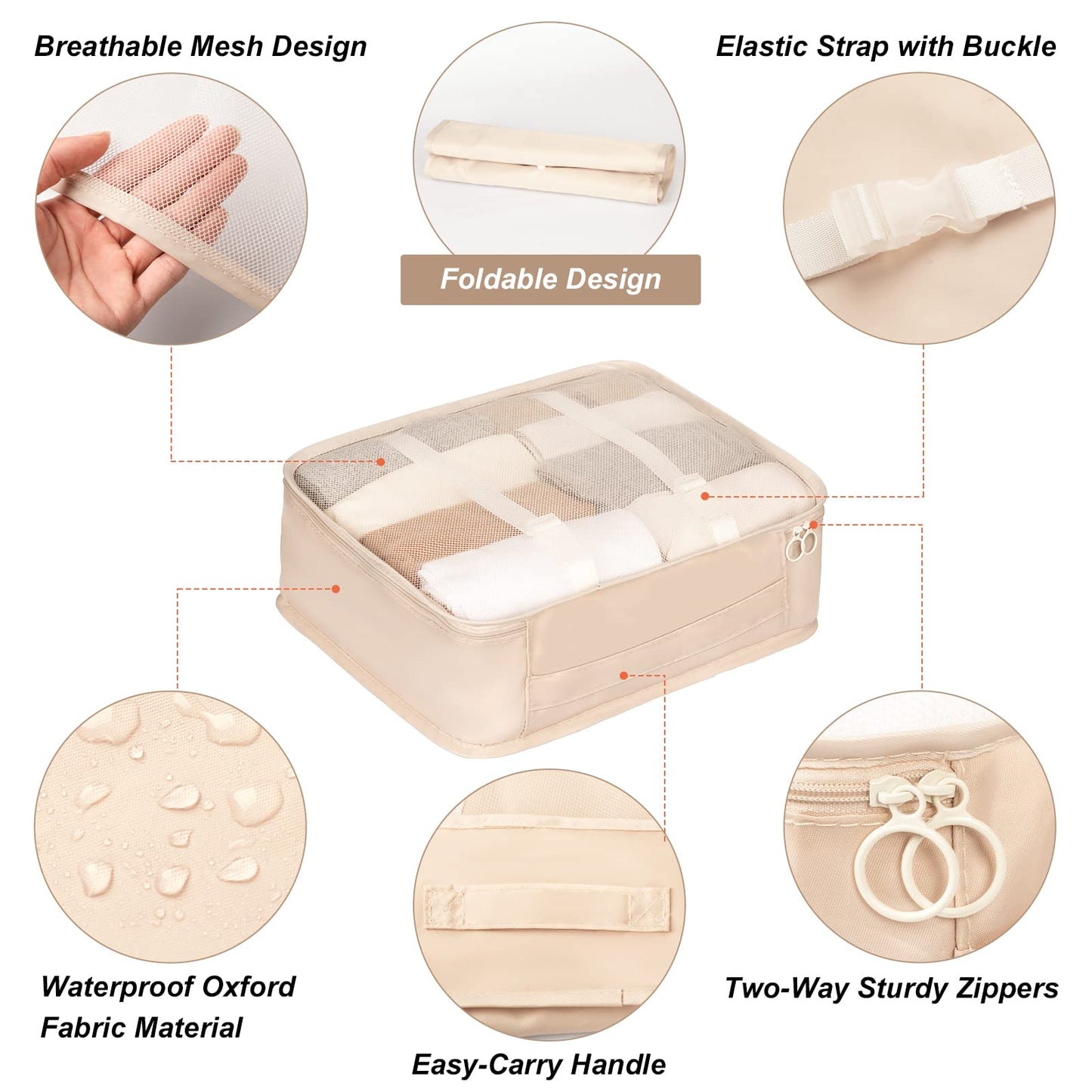 FAMOMI Packing Cubes 7 Set Travel Cubes for Suitcases Lightweight Luggage Packing Orginzers for Travel Acessories (Creamy-White)