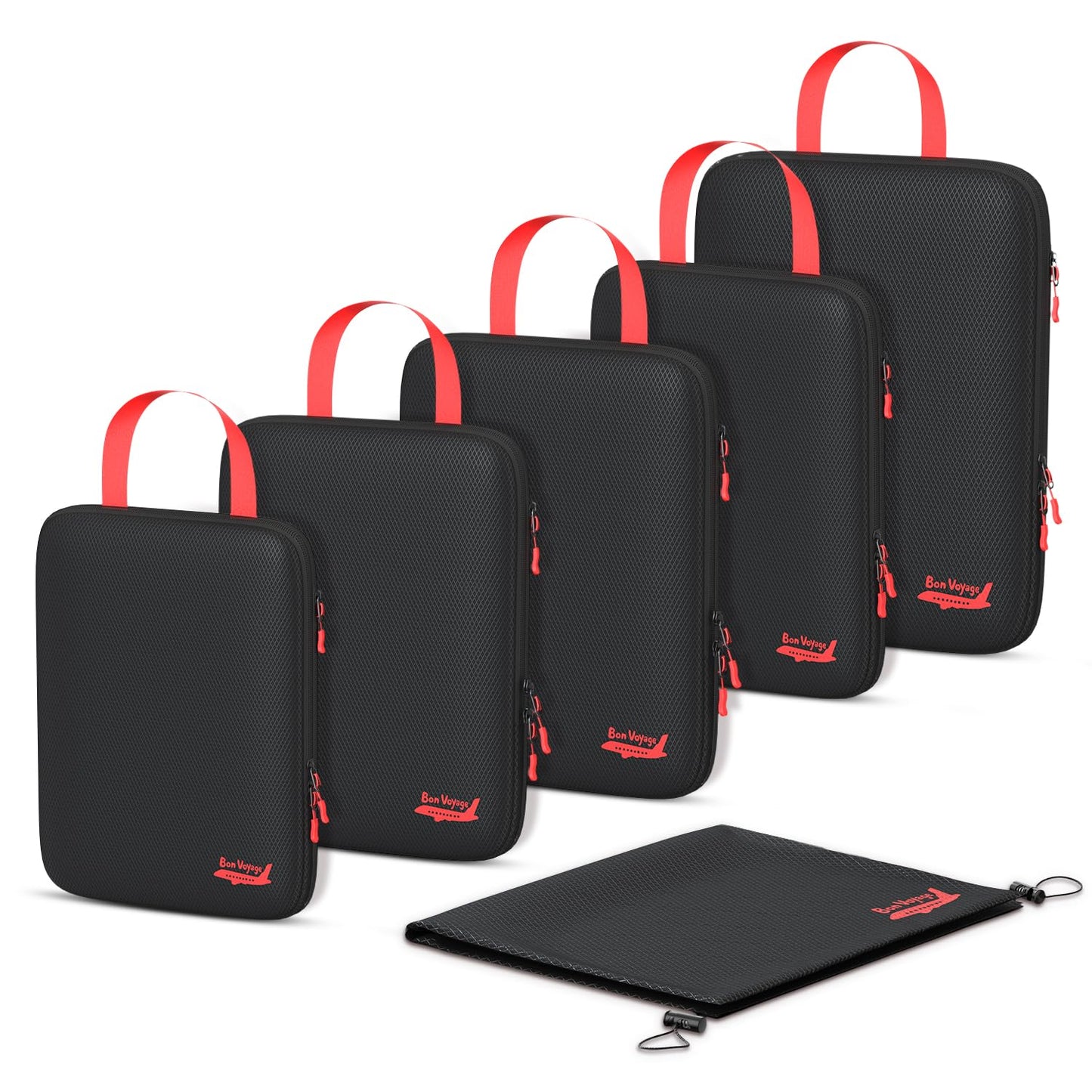 Percover 6 Set Compression Packing Cubes for Travel, 3 Sizes (5+1) for Carry-On Travel, Waterproof Compression Packing Cubes Set with Laundry Bag & Luggage Organizer (Black)