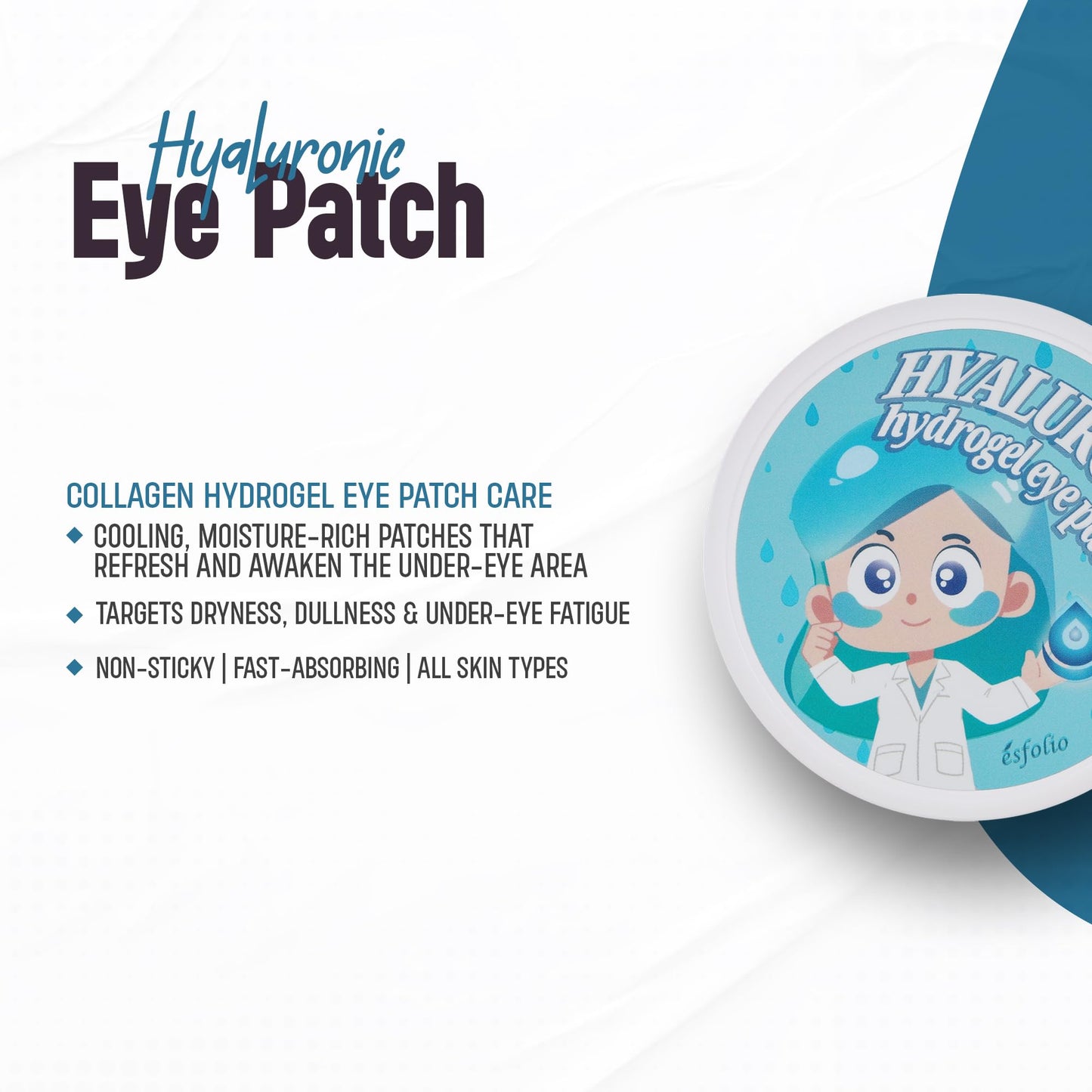 esfolio Hydrogel Eye Patch Hyaluronic 60 Patch – Under Eye Gel Patches for Puffiness and Tired Eyes – Soothing Cooling Care – Korean Skincare Eye Mask – Lightweight Hydration