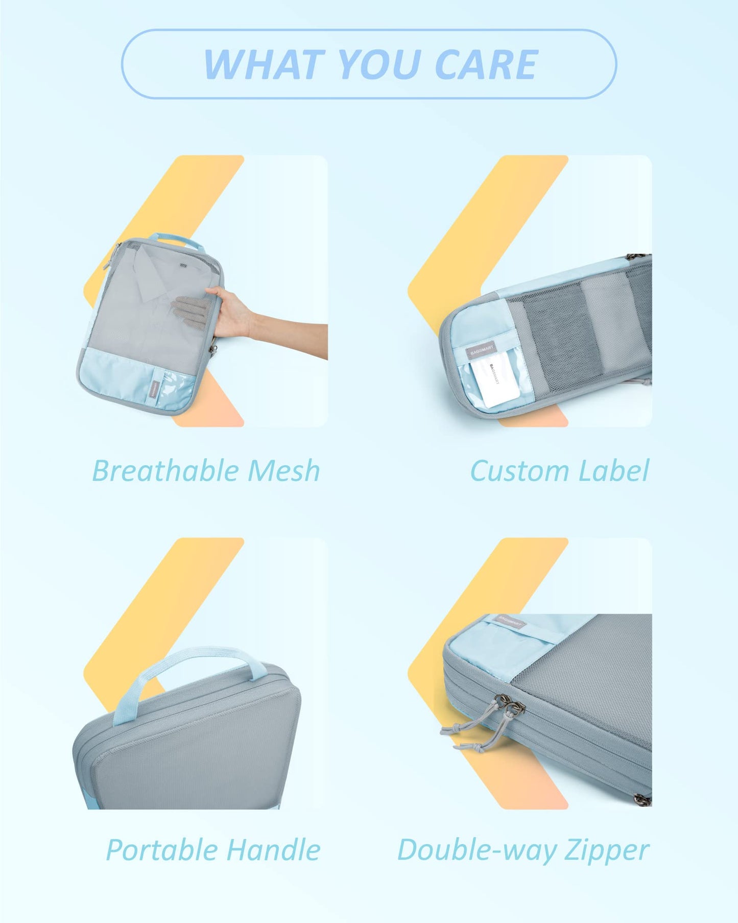 BAGSMART 6-Piece Packing Cube Set - Lightweight Luggage Organizers for Travel, Vacation and Suitcases - Durable Accessories with Compression