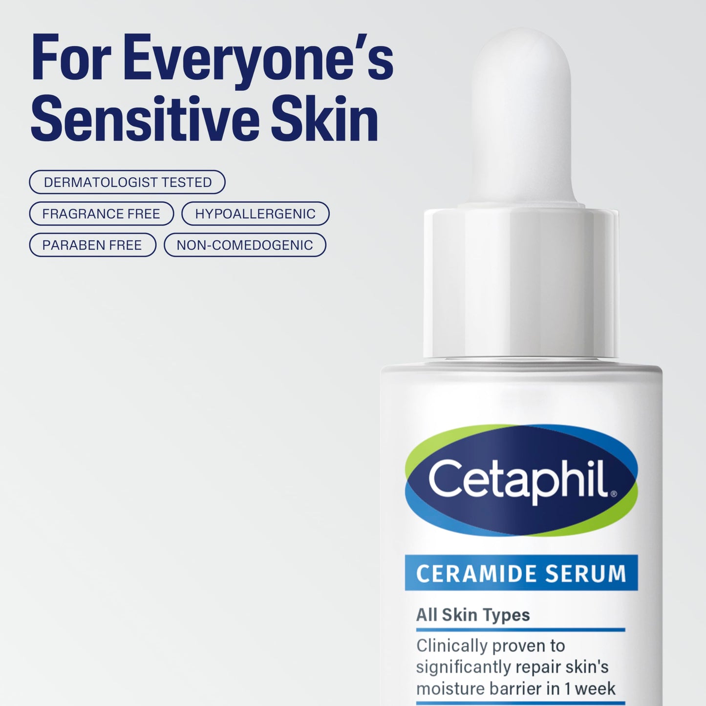 Cetaphil Ceramide Serum, Hydrates and Restores Skin Barrier, Formulated with Ceramides & Centella Asiatica, Designed for Sensitive Skin, Fragrance Free, Dermatologist Tested, 1oz