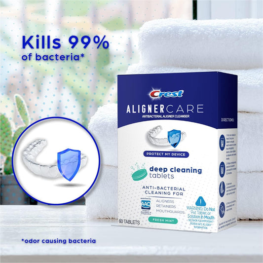 Crest Aligner Care Deep Cleaning Anti-Bacterial Tablets for Aligners, Retainers, Mouthguards, 60-Count, Pack of 3