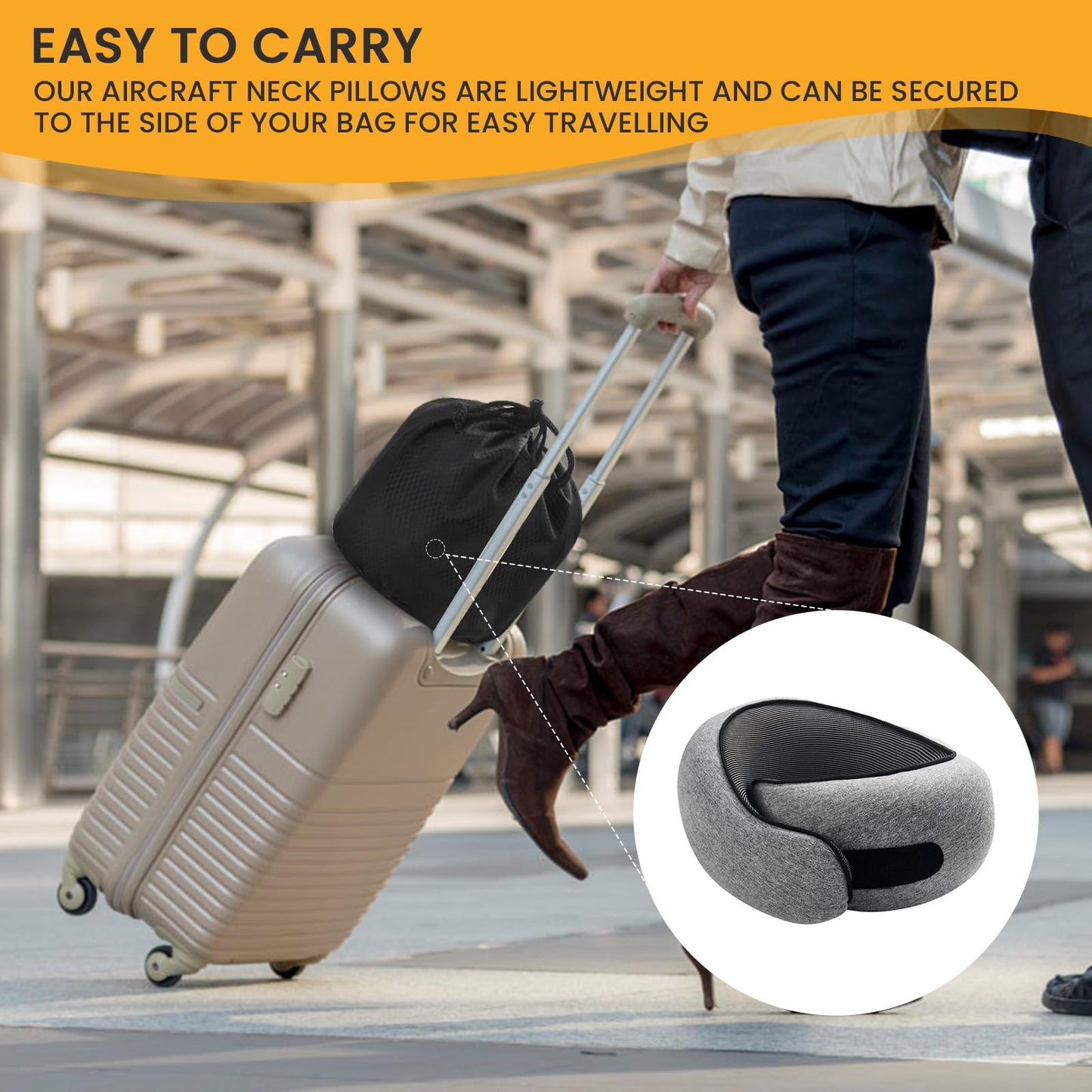 Neck Pillow, Travel Pillow uses Memory Foam to Support Neck Comfort, Ideal Companion for Airplane and car Travel, Compact, Convenient, and Versatile Airplane Sleep Pillow(Gray)